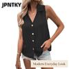 QICED Women's Fashion Casual Solid Color Print V-Neck Sleeveless   Blouses & Shirts
