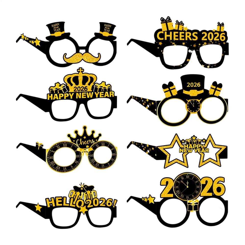 

New Year Glasses 8pcs Photo Booth Props 2026 Holiday Party Eyewear Frames for Birthday Festival Kids Adults Photo Accessories