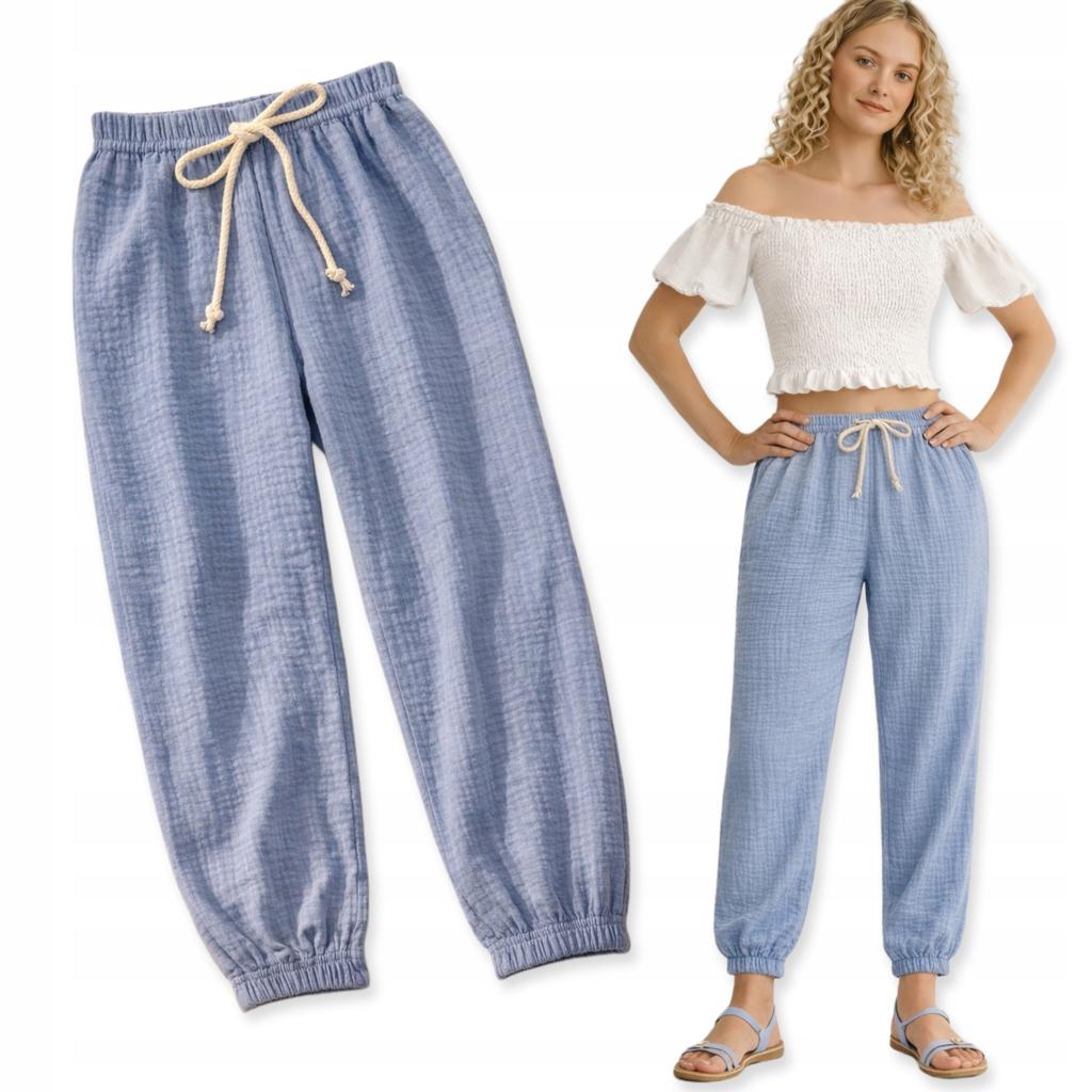 Muslin Pants for Women Youth Summer Cotton 100% Light Blue