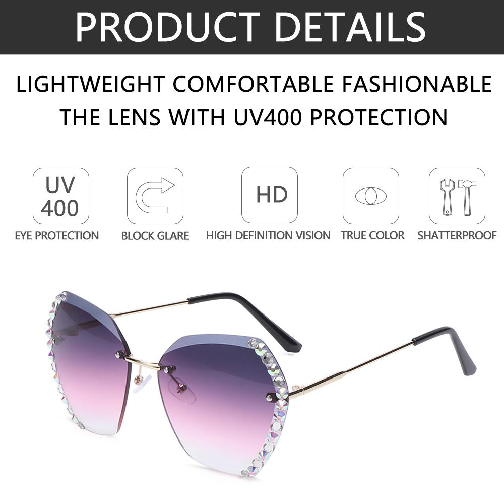 Retro Eyewear Shades UV400 Rimless Sunglasses Diamond Square Sunglasses Sun Glasses Oversized