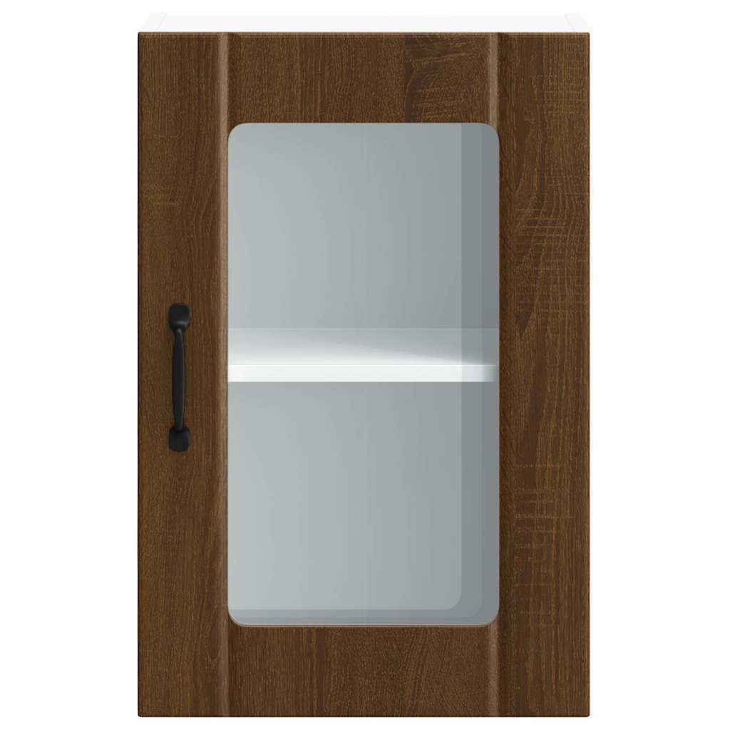 Kitchen Wall Cabinet with Glass Doors Lucca Brown Oak