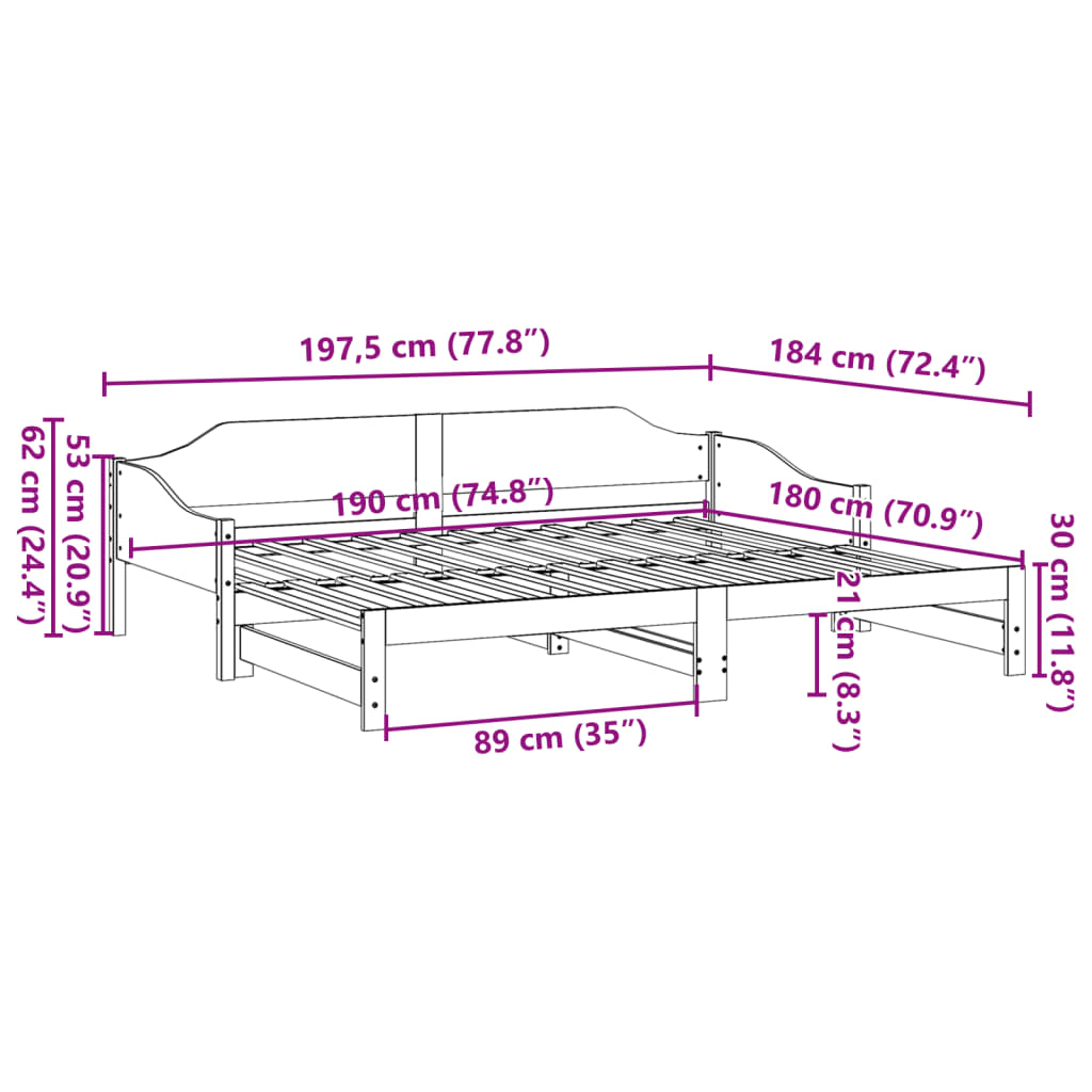 Pull Out Daybed 90x190 cm Solid Pine Wood