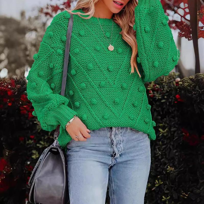Autumn and winter new hairball knitted sweater loose long sleeve pullover sweater women's clothing
