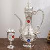 Wine Set, Silver Alloy Inlaid Gem Home Wine Pot Wine Glass Set,Red Vintage Wine Cup Glass,Wine Pot Wedding Decoration,1Set