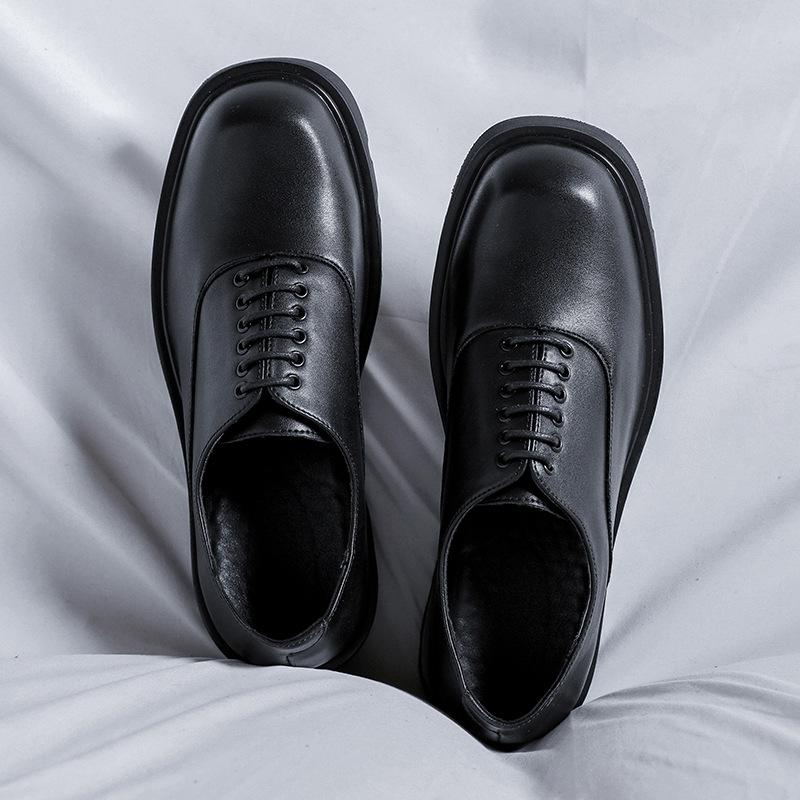 British Large Size Leather Shoes 45 Men'S Korean Version Black Trendy Shoes 46 Thick-Soled Low-Top Muffin Business Leather Shoes 15961-B