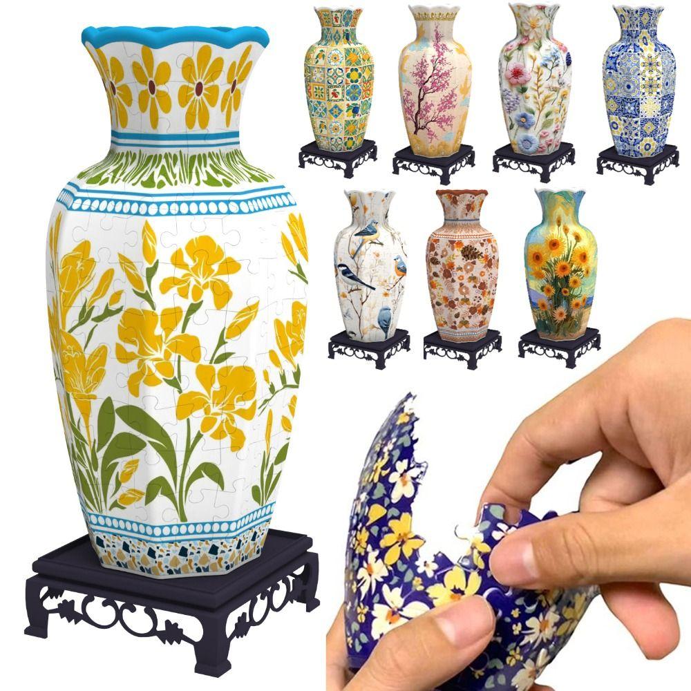 Artistic 3D Puzzle Vase Waterproof Flower Vase Jigsaw Home Decoration Vase  Housewarming Gift
