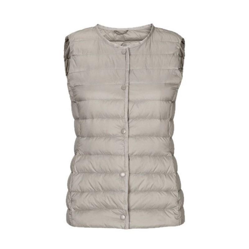 Womens Lightweight Down Vest Short Puffer Sleeveless White Duck Inner Layer V-Neck Round Neck Dual Wear