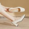 Leather version thick heel not tired feet commuting square head single shoes women's spring and autumn light mouth with skirt low heel medium heel wo