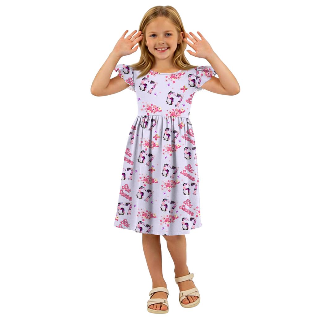 Kinder Mode Lässiges Kleid mit Flatterärmeln