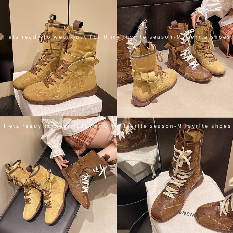 Мода Ретро На шнурівці Жіночі боксерки Дизайнерська мода Все поєднується Повсякденні Рувней Ботильйони до щиколотки Жіночі на масивних підборах Спортивні лицарські чоботи Леді
