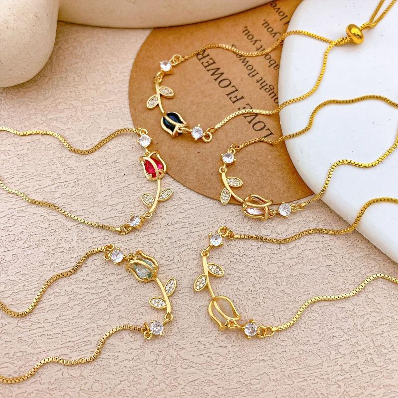 New Style Tulip and Rose Adjustable Bracelet for Women, Fashionable and Niche Design, Great Gift for Birthdays