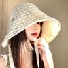 Ribbon Women Striped Fisherman Hat Wide Brim Foldable Summer Sun Hat Sun Protection Solid Color Sunshade Hat