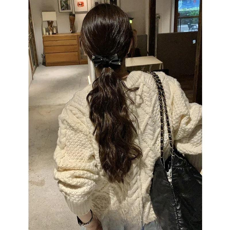Black Rock Sugar Hairpin with Small Butterfly Knot and Glittering Diamonds for The Side Braid Hair Accessory, Headwear, Side Clip, Elegant Style