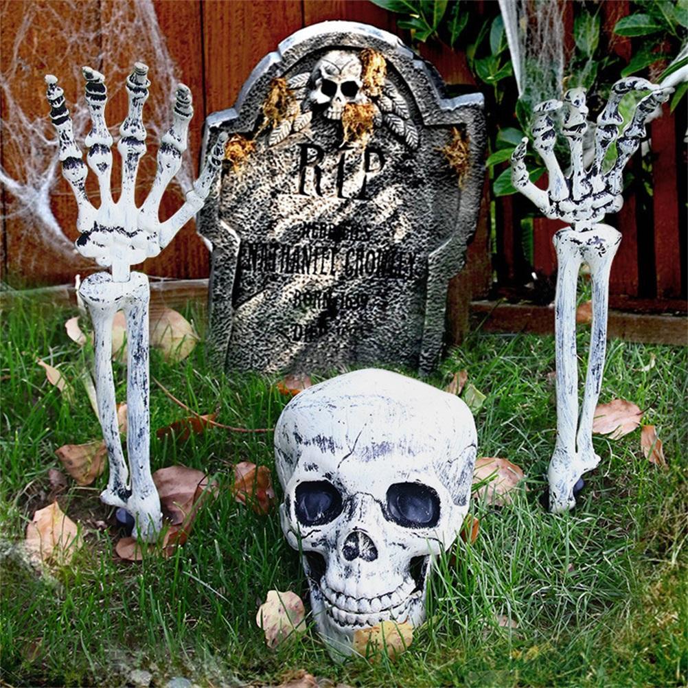 Halloween Glowing Skeleton Head Hands Arms Stakes Luminous Outdoor Decor for Lawn Garden Yard