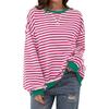 Autumn Winter Casual Loose Women's Cotton Sweatshirts Striped Pattern Crew Neck Full Sleeve Sports Hoodie