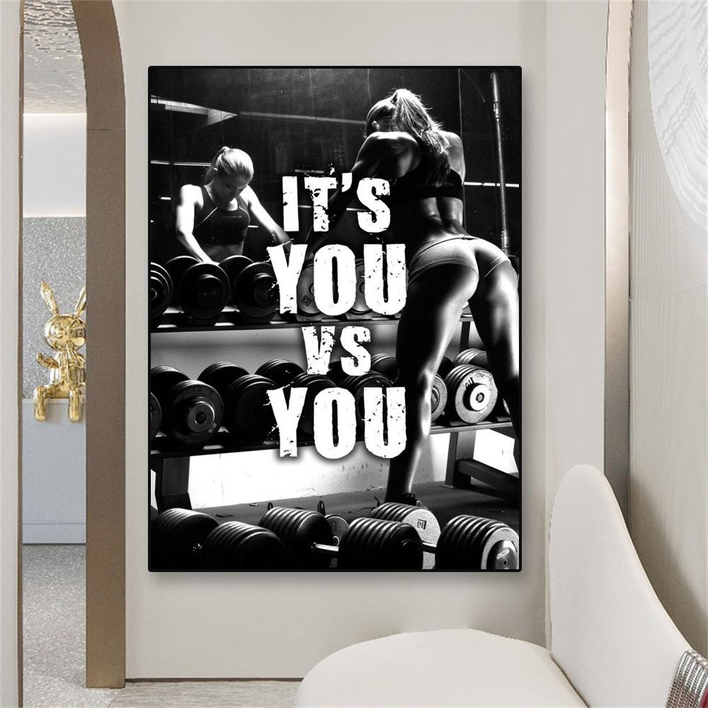 Plakat fitness To ty kontra ty drukuje damski plakat na siłownię motywacyjny nadruk kulturystyka podnoszenie ciężarów dekoracja wnętrz biurowych