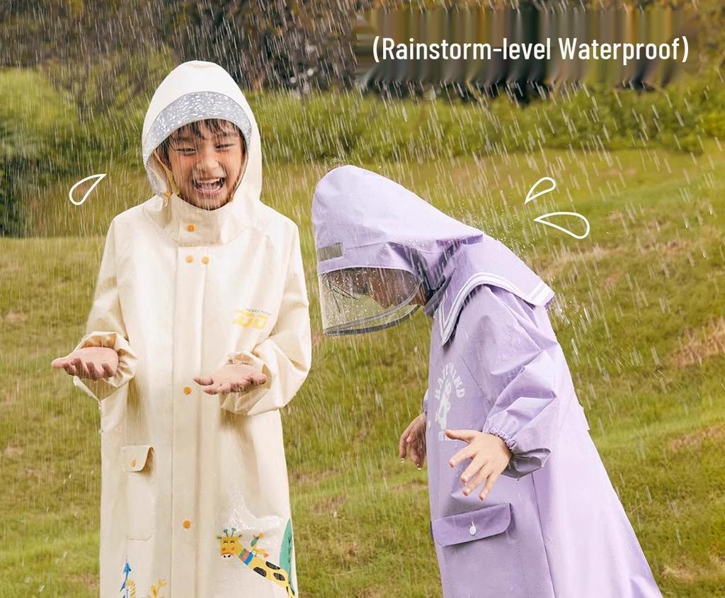 Size L Kids' Rainproof Poncho for 8-Year-Olds - One-Piece Raincoat with Backpack Space for School