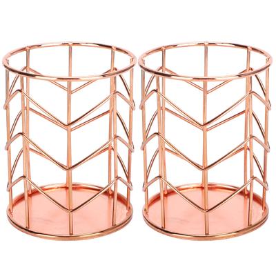 2 Adet Kalemlik Yuvarlak Rose Gold Masaüstü Saklama Sepeti Metal Örgü Makyaj Düzenleyici Kutu