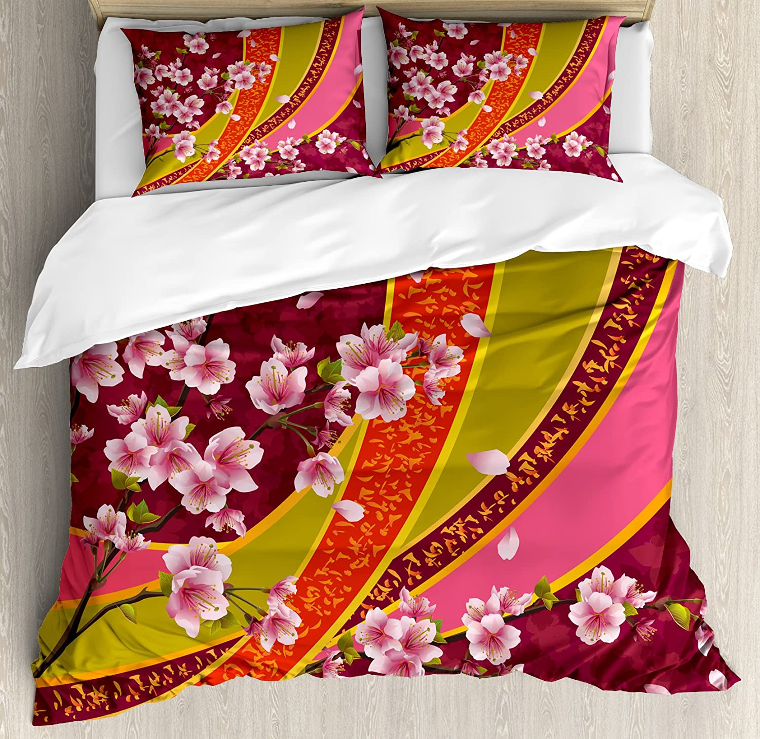 

Flower Bedding Set For Bedroom Bed Home Oriental Backdrop Sakura Blossom Japanese Cherry Duvet Cover Quilt Cover And Pillowcase EU single(135x200cm)