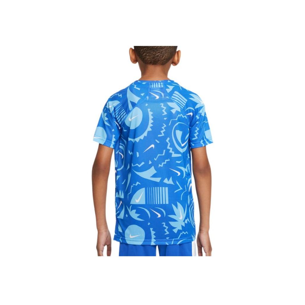 Nike Casual Breathable All-Over Print Embroidered Logo Sports Training Short Sleeve T-Shirt Kids T-Shirts Blue DM8549-480