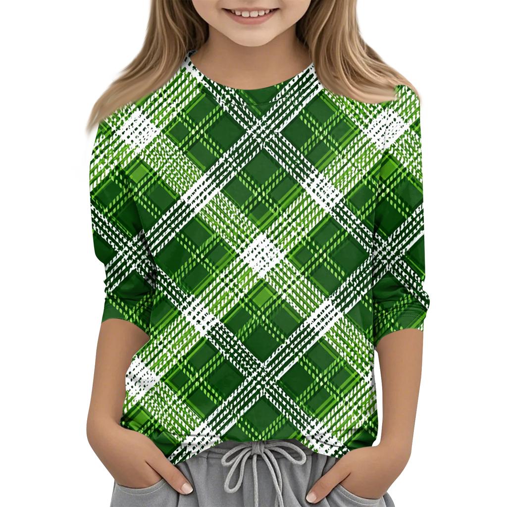 St. Patrick's Day Print Tops Für Jugendliche Mädchen 4-11 Jahre Rundhals 3/4 Ärmel T-Shirts Trendige Tops Outfit T-Shirts
