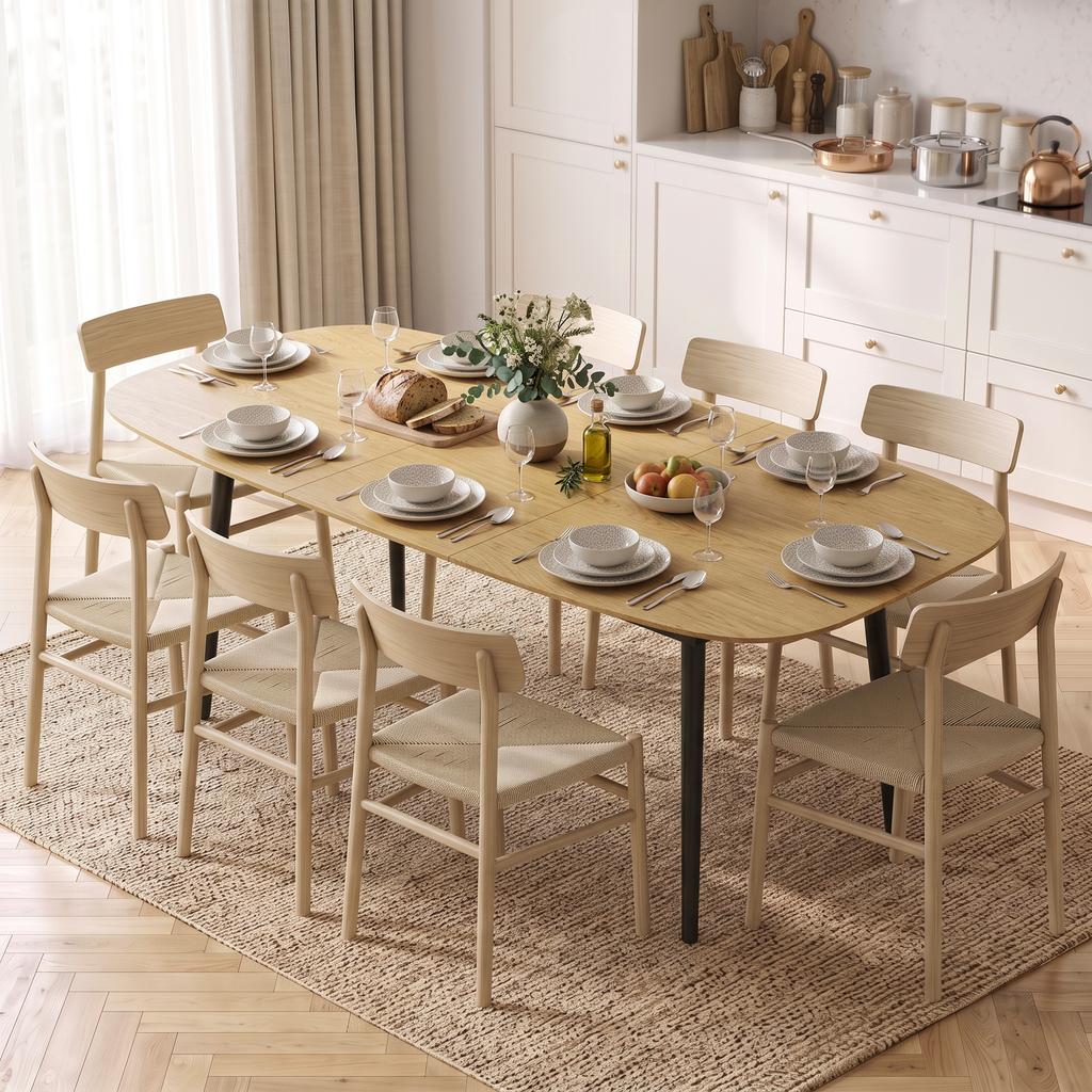 Extendable Rectangular Dining Table for 6-8, 160-200 cm, Shelf, Brown