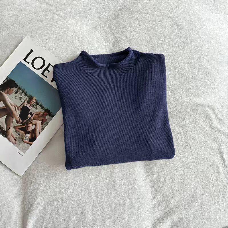 Women's Half Turtleneck Knitted Base Shirt Soft Skin-Friendly Pullover Sweater Autumn Winter Solid Color Stretch Knit Top