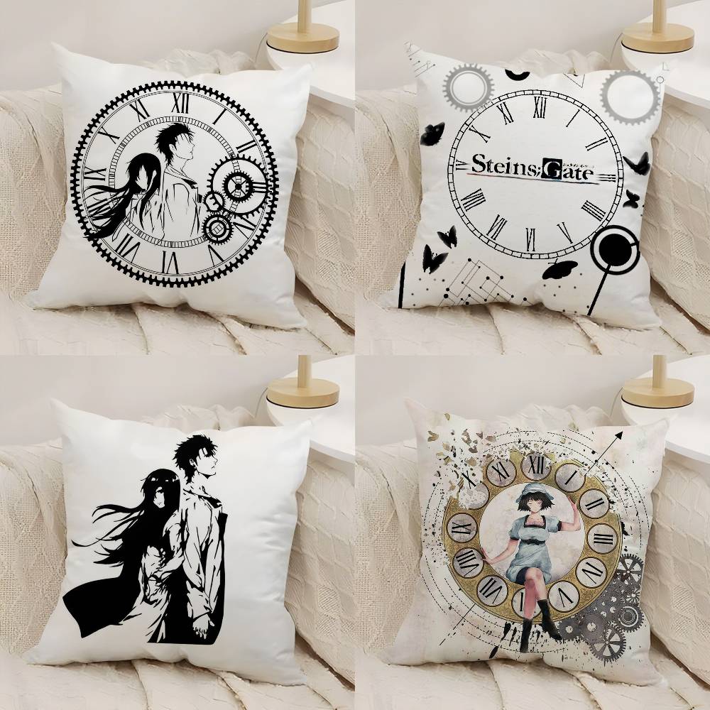 Anime S-Steins Gate Pillow Case Home Dorm Chair Back Short Plush Double-Sided Printing Office Nap Time Cushion Cover
