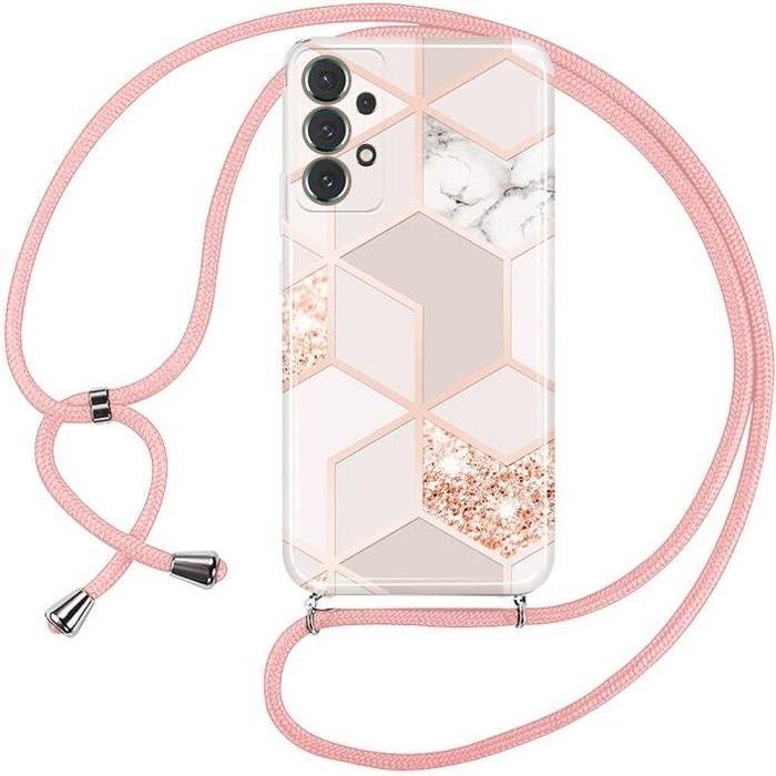 Coque de protection - BOOLING - pour Samsung Galaxy A23 5G - Motif Marbre Rose - Protection Anti-Rayures - Lanière