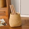 Huaqianguhh Faux Rattan Pen Holder, Woven Style Makeup Brush Boho Desktop Organizer, Multi-functional Resin Pencil Cup for Home Office