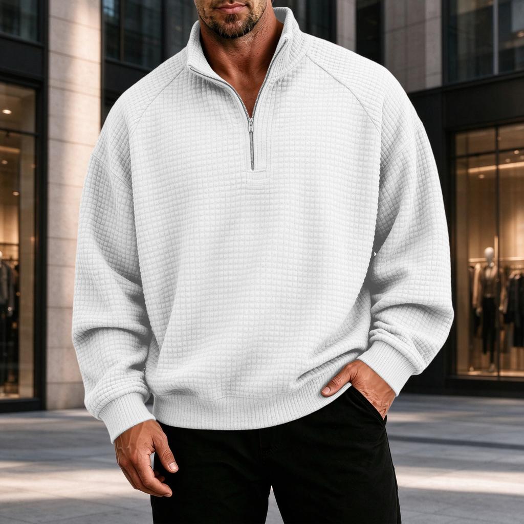 Herren lockeres lässiges Reißverschluss-Sweatshirt mit Stehkragen und langen Ärmeln