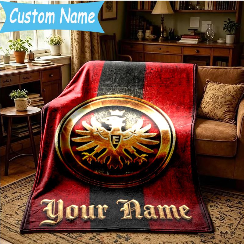 Custom Name Frankfurt Football Blanket Flannel Blanket for Camping, Hiking, Garden Parties, Picnic Essentials,gift for family and friend