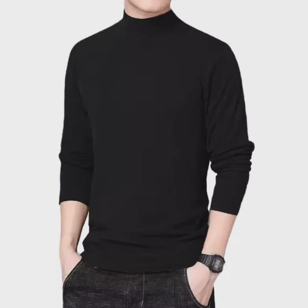 Hong Kong Style Men's Winter Long-Sleeve T-Shirt with Trendy Half-High Collar