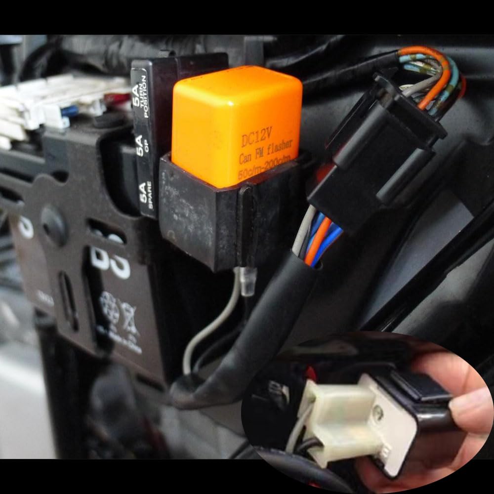 YIXINLYMY Motorcycle Turn Signal Relay, 2 Pins, 12 V, Flicker Speed Adjustment (Relay and Harness), 1 Set, Orange