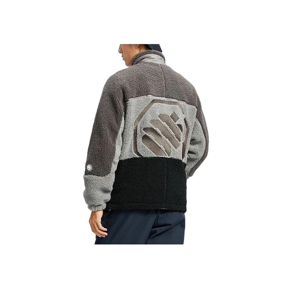 Li-Ning Sports Basketball Series Badfive Logo Fleece Warm Colorblock Loose Jacket Men Jacket Grey AFDR703-5