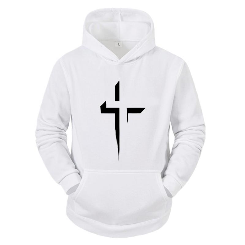 Faith Cross Print Men's Long Sleeved Fashionable Autumn/Winter Hoodie Pullover Design Casual Sportswear Street Outdoor Clothing
