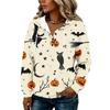 Women's Halloween Print Hoodie with Button Front - Long Sleeve Pullover Sweatshirt