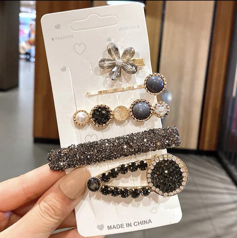 6-Piece Retro Korean Style Hair Clip Set with Bear, Pearl, Rhinestone, and Fairy Designs