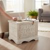 Wood Painted Carved Storage Box Coffee Table-Wood Central Chest with Floral Carved Trunk for Home Décor Organizing Artwork Home Furniture