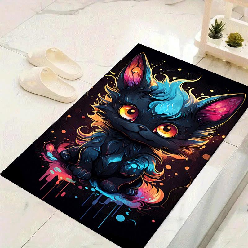 

1pc Black Kitten Print, Design Indoor Area Rug - Soft, Anti-Slip, and Durable Gaming Room Decor for Bedroom 60cm by 90cm