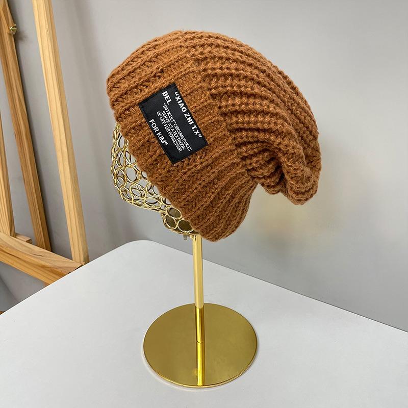 Big head circumference knitted hat women's autumn and winter versatile patch warm ear protection wool hat cover cold hat women
