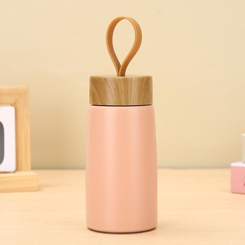 Nový nerezový termohrnek s dřevěným víčkem Přenosný kompaktní mini kapesní šálek s kreativní rukojetí šálek na kávu