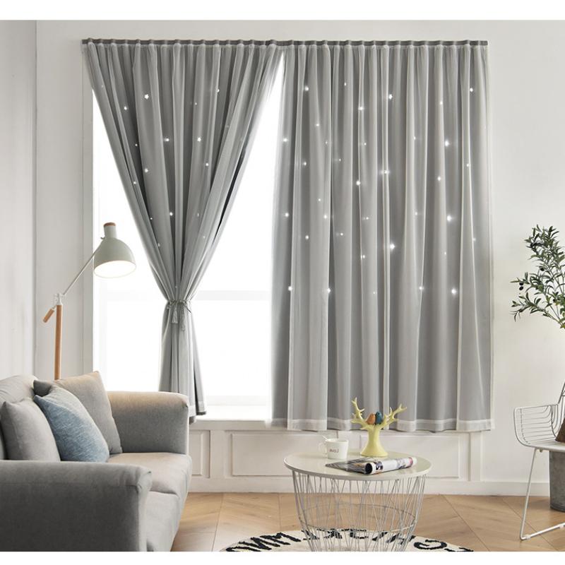 2 פנלים וילונות Autohesion לחלונות לחדר שינה בנות ילדים תינוק וילון חלון כפול שכבה כפולה כוכב חתוך סלון עיצוב קיר בית