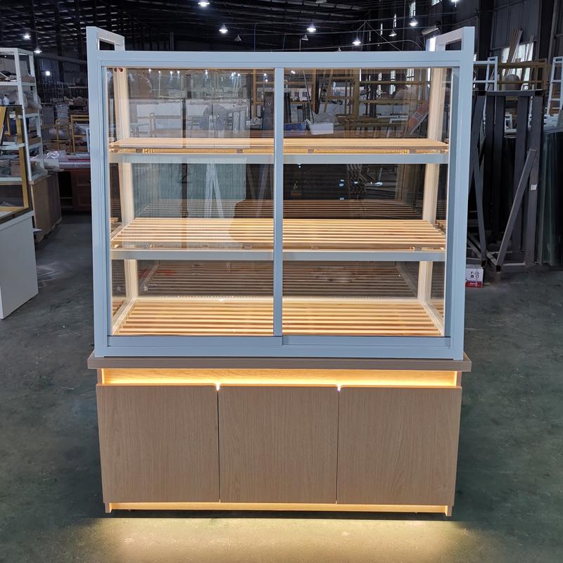 In-Stock Bakery Display Cabinet: Solid Wood & Wrought Iron Island with Drawers for Bread, Pastries, and Fried Goods