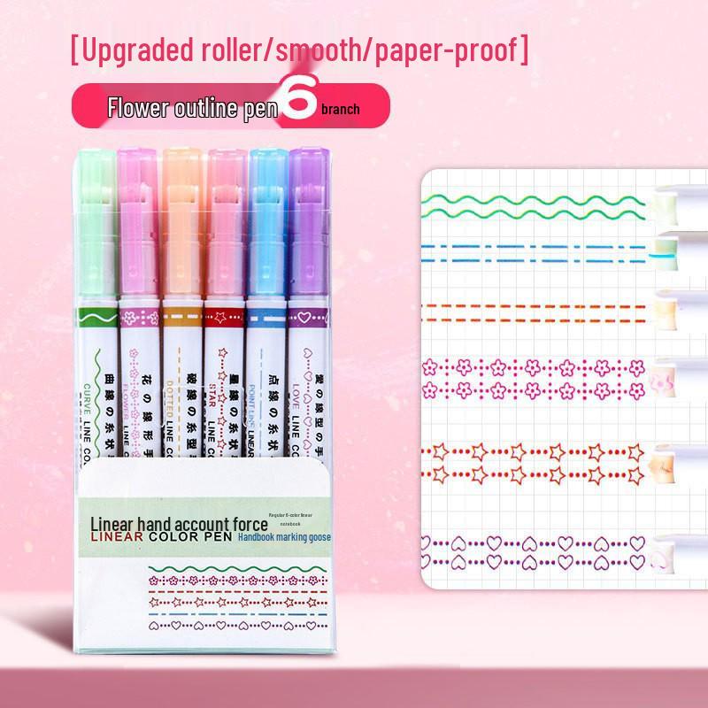 Creative 6-Color Wave Pattern Highlighter Set: DIY Outline & Curve Pens for Students