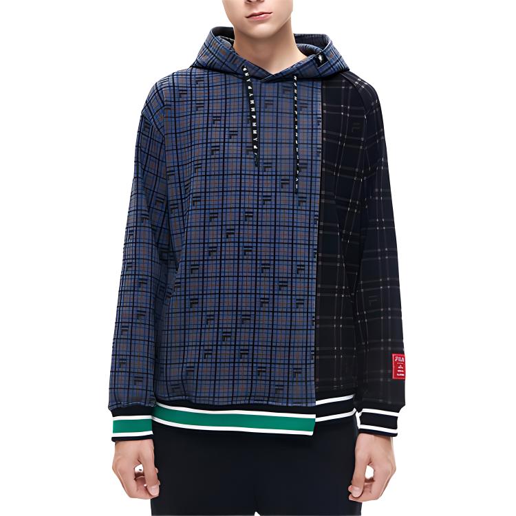 Fila Mihara Yasuhiro Collaboration Irregular Patchwork Plaid Print Hooded Sweatshirt Men Sweatshirt Dark-Gray F11M213209F-GY