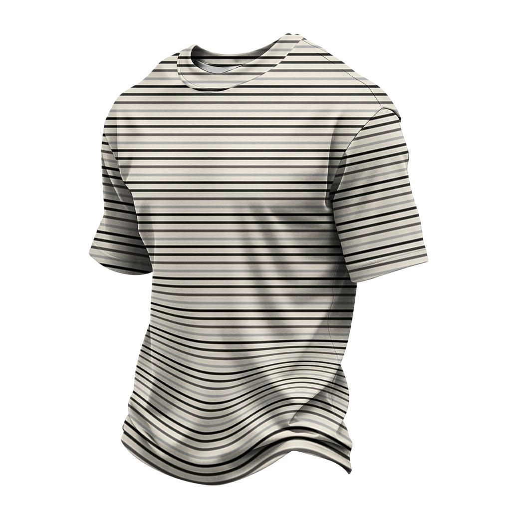 Men's Casual Quick-Dry Short Sleeve Shirt with Round Neck Lightweight Mesh and Striped Design