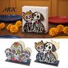 Day of The Dead Decor Wooden Skull Napkin Holder, Decorative Floral Tissue Dispenser, Dispenser Dia De Los Muertos Paper Towel Holder for Home Kitchen