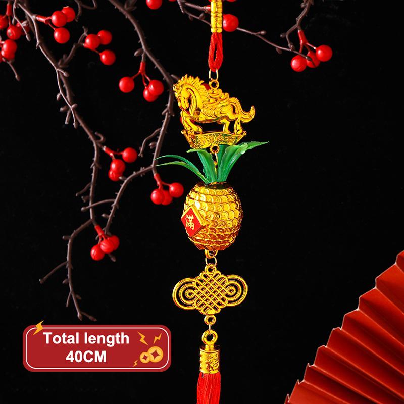 2026 Year Of The Horse Wall Hanging Car Ornament Chinese  Year Red Gold Pineapple Pendant Lucky Decoration Housewarming Gifts