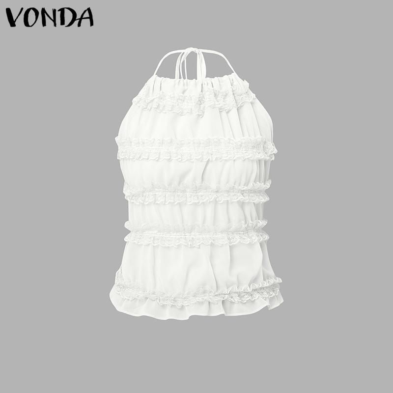 VONDA Damen Träger Neckholder Ärmellos Rüschen Rückenfrei Tanktops Camisole